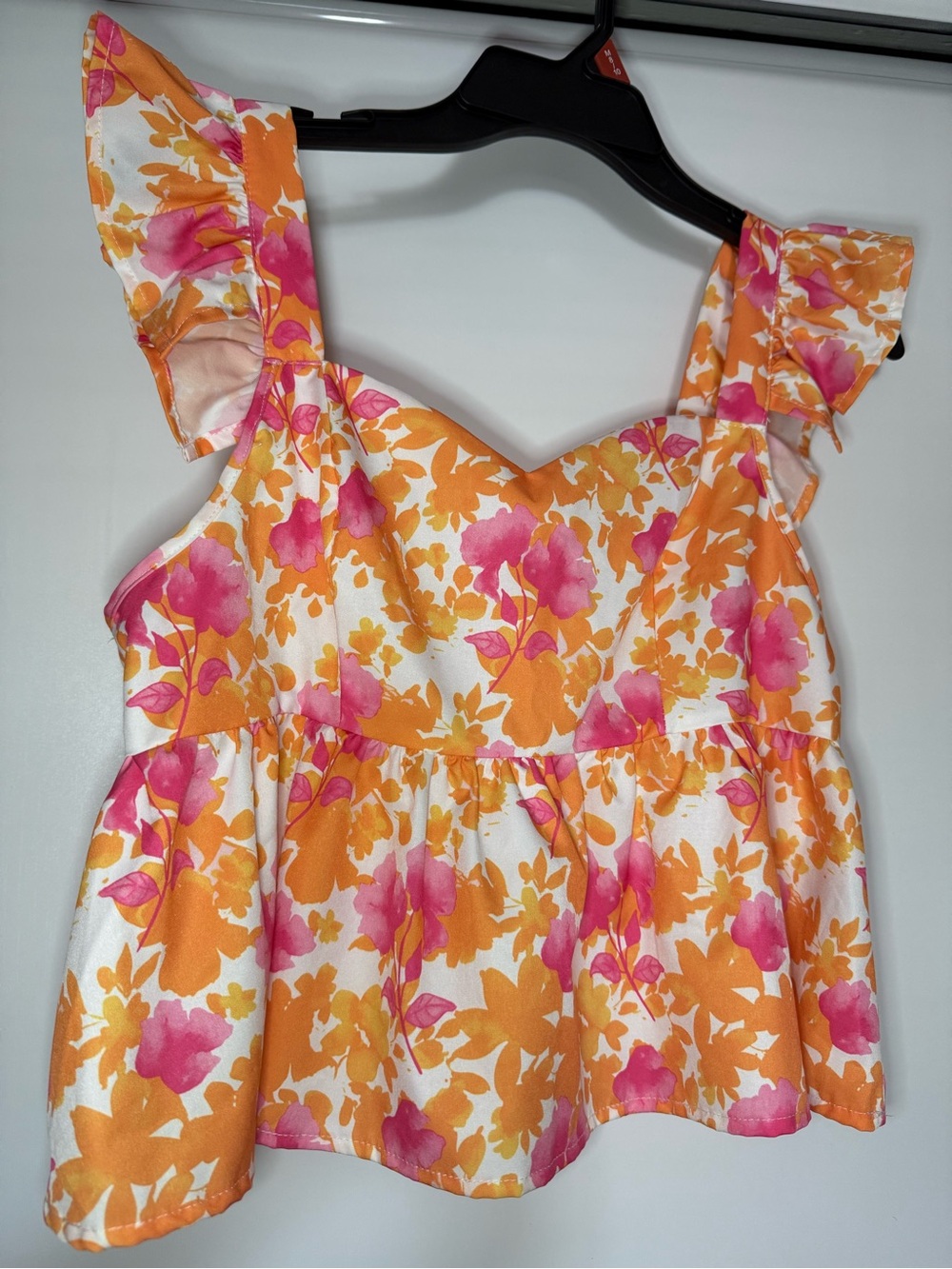 SHEIN Pink & Orange Floral Ruffle Strap Crop Top